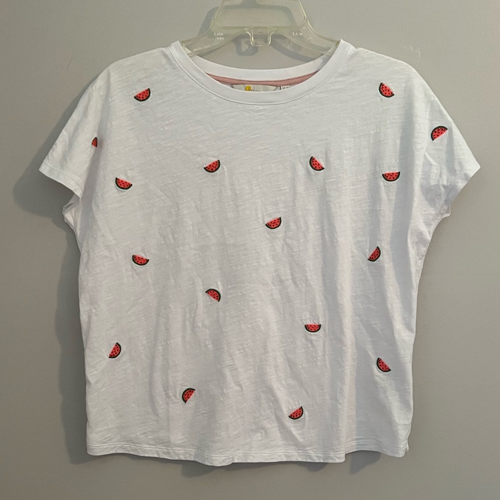 Boden Short Sleeve Embroidered Watermelon Tee